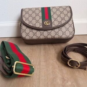 Gucci Beige Monogram Bag with Green and Red Accents